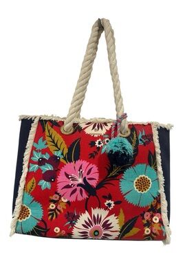 Spartina 449 Daufuskie Island Floral Linen Tote Beach Bag With Rope Handle